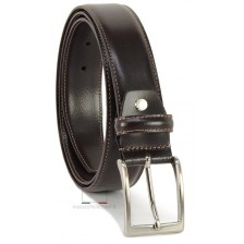 Elegant genuine leather belt slick, brushed buckle, Brown