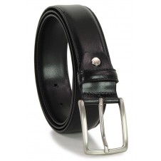 Elegant genuine leather belt slick, brushed buckle, Black extra large