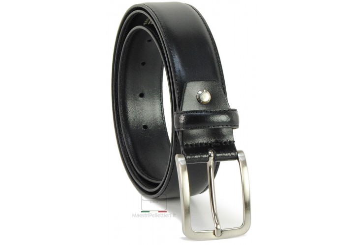 Elegant genuine leather belt slick, brushed buckle, Black