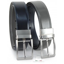 Reversible double sided elegant slick leather belt Blu and Gray