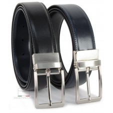 Reversible double sided elegant slick leather belt Black and Blue XL extra large