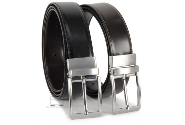 Reversible double sided elegant slick leather belt Black and Brown extra large