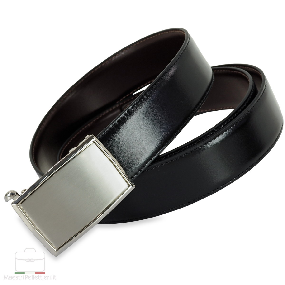 Cintura Reversibile In Pelle E Tessuto Uomo – Fibbia Automatica In Metallo, Regolabile, Lunghezza 130 Cm, Larghezza 3,5 Cm