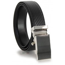 Men's belt with automatic buckle, double side leather Carbon and smooth Black