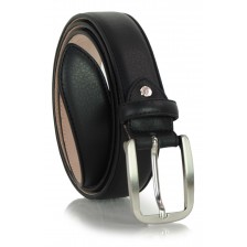 Classic men's belt in soft italian leather, shield tip Black