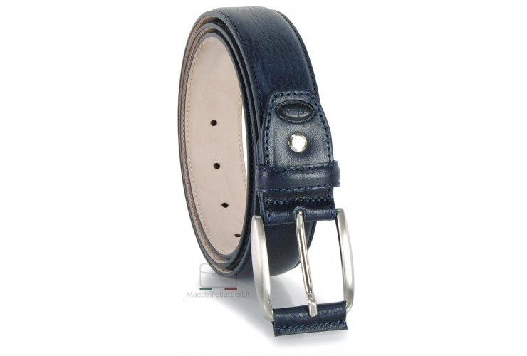 Cintura Blu classica in pelle Vacchetta Cintura Blu classica in pelle Vacchetta