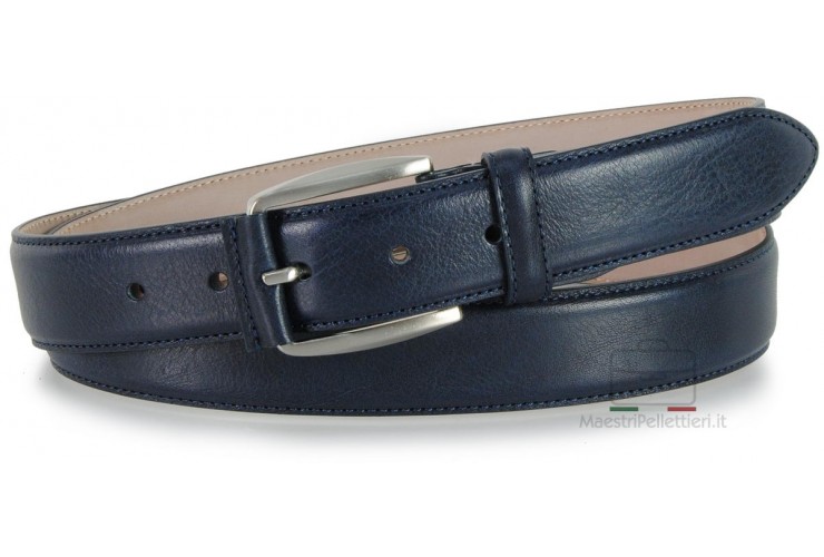Cintura Blu classica in pelle Vacchetta Cintura Blu classica in pelle Vacchetta