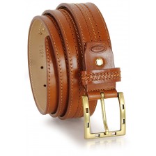 Classic smooth leather belt made in Italy Cognac, Brass Buckle F7
