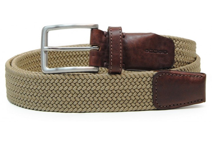 Braided stretch belt elastic Beige, Made in Italy