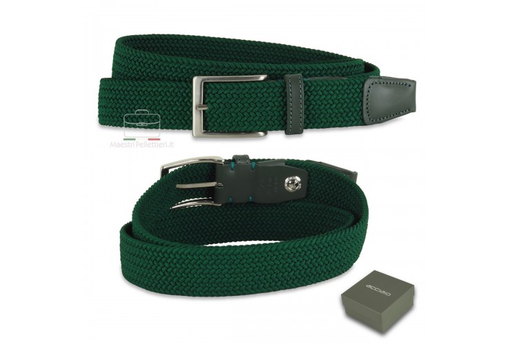 Police Cintura Uomo In Vera Pelle Intrecciata Elastica, Alta 3,5 Cm, Regolabile E Accorciabile, Con Scatola Regalo