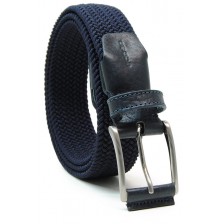 Braided stretch belt elastic with leather appliqués, Blu