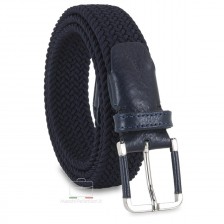 Braided stretch man's belt elastic Blue with leather inserts