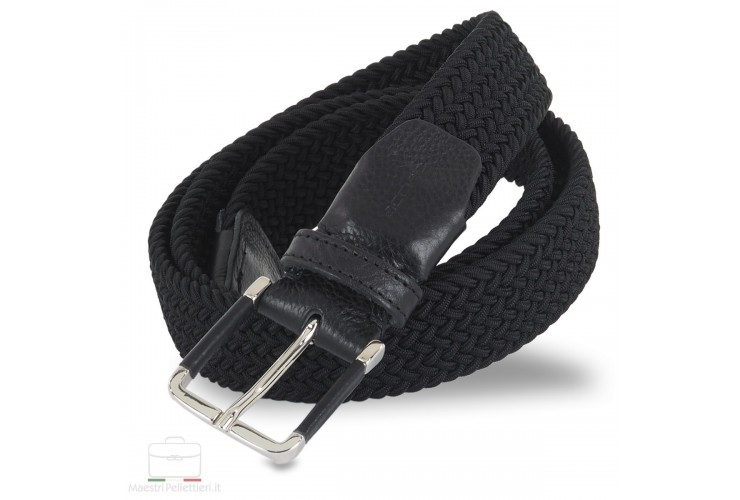 Braided stretch man's belt elastic Black with leather inserts **incl. gift** Braided stretch man's belt elastic Black with leather inserts **incl. gift**