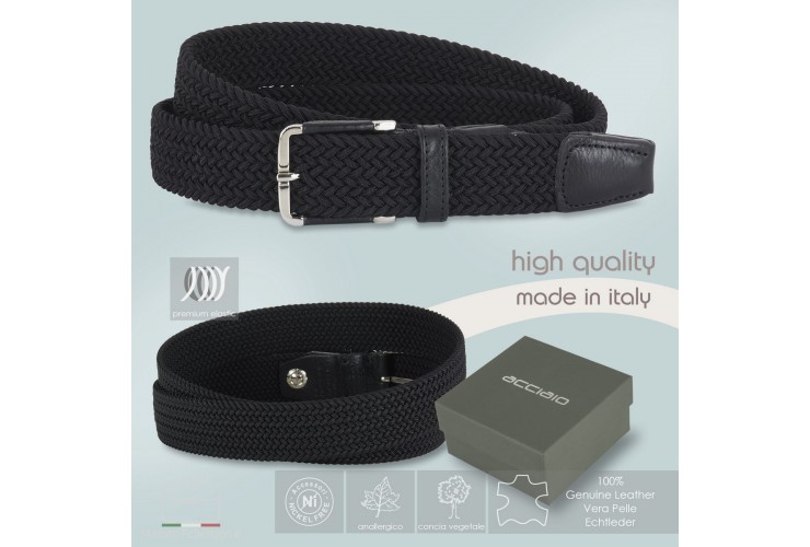 Braided stretch man's belt elastic Black with leather inserts **incl. gift** Braided stretch man's belt elastic Black with leather inserts **incl. gift**