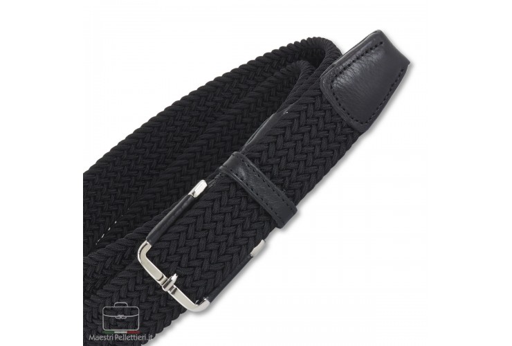 Braided stretch man's belt elastic Black with leather inserts **incl. gift** Braided stretch man's belt elastic Black with leather inserts **incl. gift**