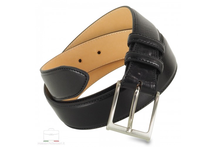 * ESAURITO * Cintura uomo classica elegante in cuoio toscano Nero + 1 fibbia extra