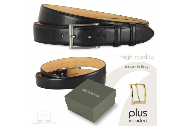* ESAURITO * Cintura uomo classica elegante in cuoio toscano Nero + 1 fibbia extra
