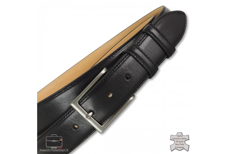 Cintura uomo classica elegante in cuoio toscano Nero + 1 fibbia extra