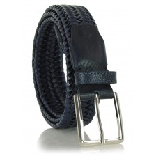Braided stretch leather belt elastic Blue 3.5cm