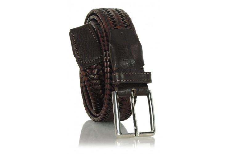 Braided stretch leather belt elastic Brown 3.5cm