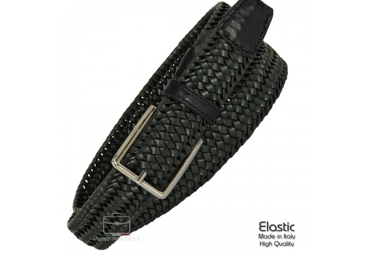 Braided stretch leather belt elastic Green 3.5cm