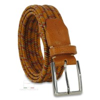 Cintura Intrecciata Elastica in Cuoio, regolabile, Marrone/Cognac