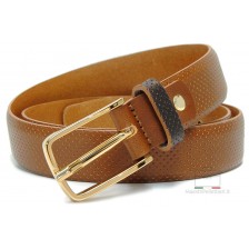 Leather Belt with dots design Brown Chestnut