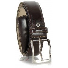 Dress belt in brushed leather and shiny buckle, Brown