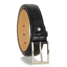 Elegant man's belt with gold buckle in smooth leather Black