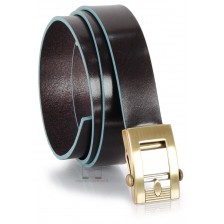 Belt without holes in smooth leather Braun 3cm with Blue edges