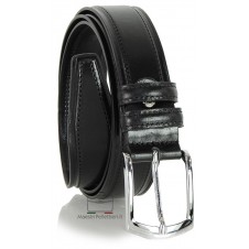 Men's Classic and Casual leather belt, shiny buckle - Black
