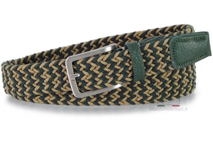 Cintura intrecciata elastica regolabile Verde e Beige