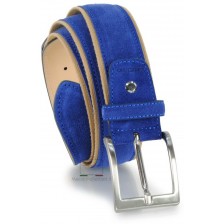 Cintura in camoscio e nastro jaquard 4cm, Indaco/Blu
