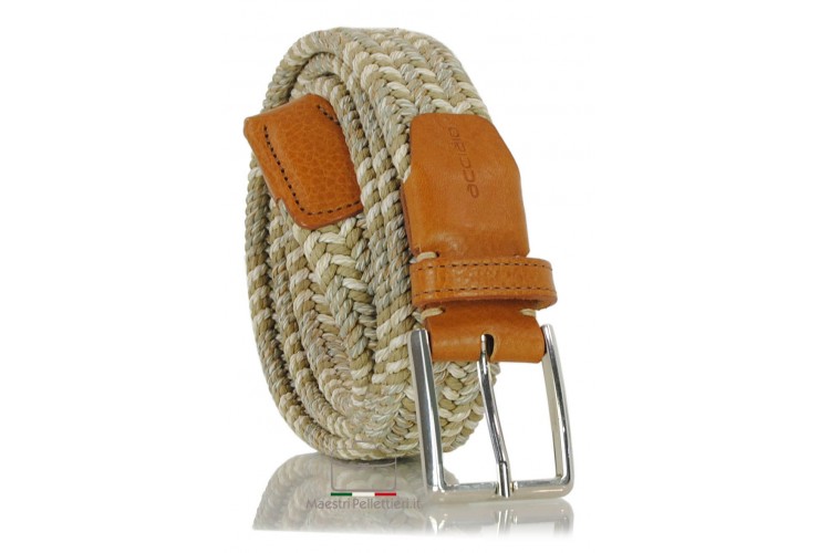 Braided stretch belt elastic multicolor Beige/White