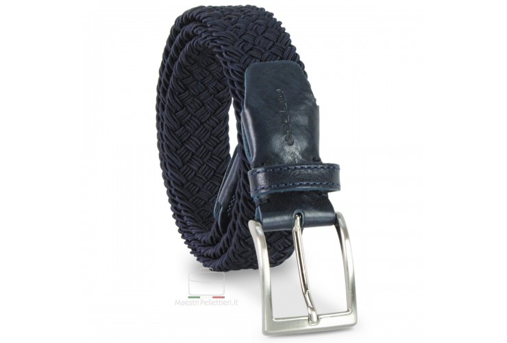 Stretchgürtel Herren Flechtgürtel, ledereinsätze Blau