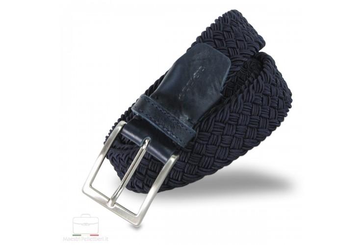Stretchgürtel Herren Flechtgürtel, ledereinsätze Blau
