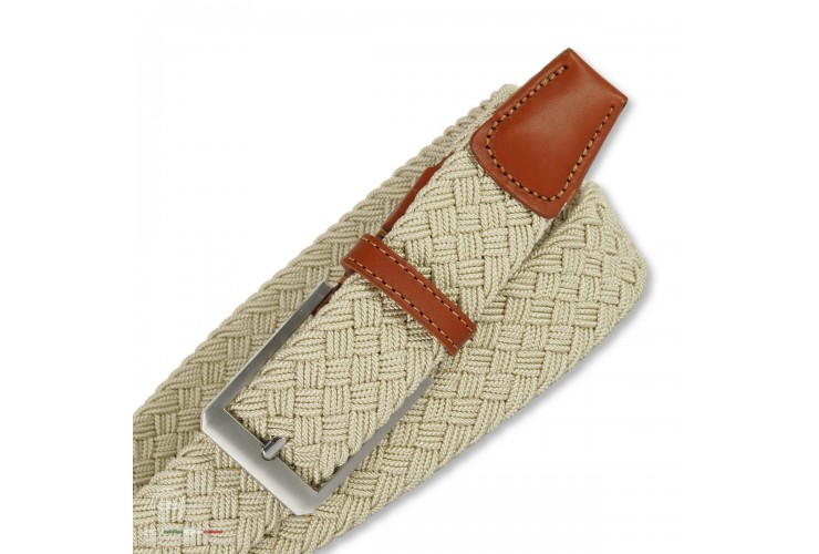 Stretchgürtel Herren Flechtgürtel, ledereinsätze Weiß/Beige Stretchgürtel Herren Flechtgürtel, ledereinsätze Weiß/Beige