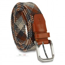 Braided stretch Men's Belt elastic Cognac Crete - Onyx buckle