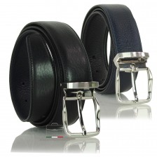 Double side reversible men's belt in vegetable leather Black/Blue