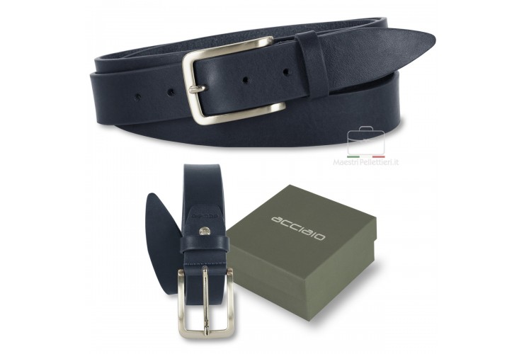 Belt in thick Leather 3,5cm Blu