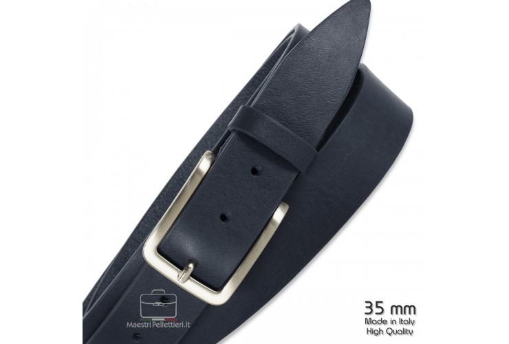 Belt in thick Leather 3,5cm Blu