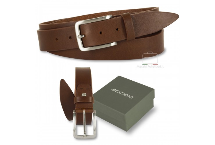Belt in thick Leather 3,5cm Brown/Chestnut