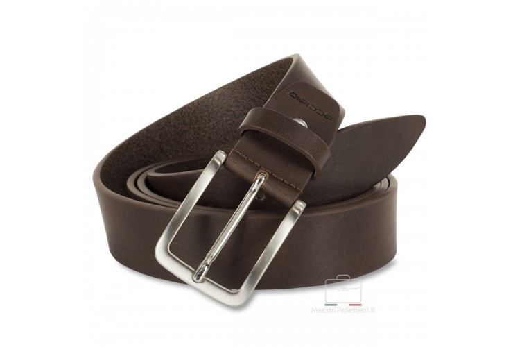 Belt in thick Leather 3,5cm Brown/Moka extra large Acciaio