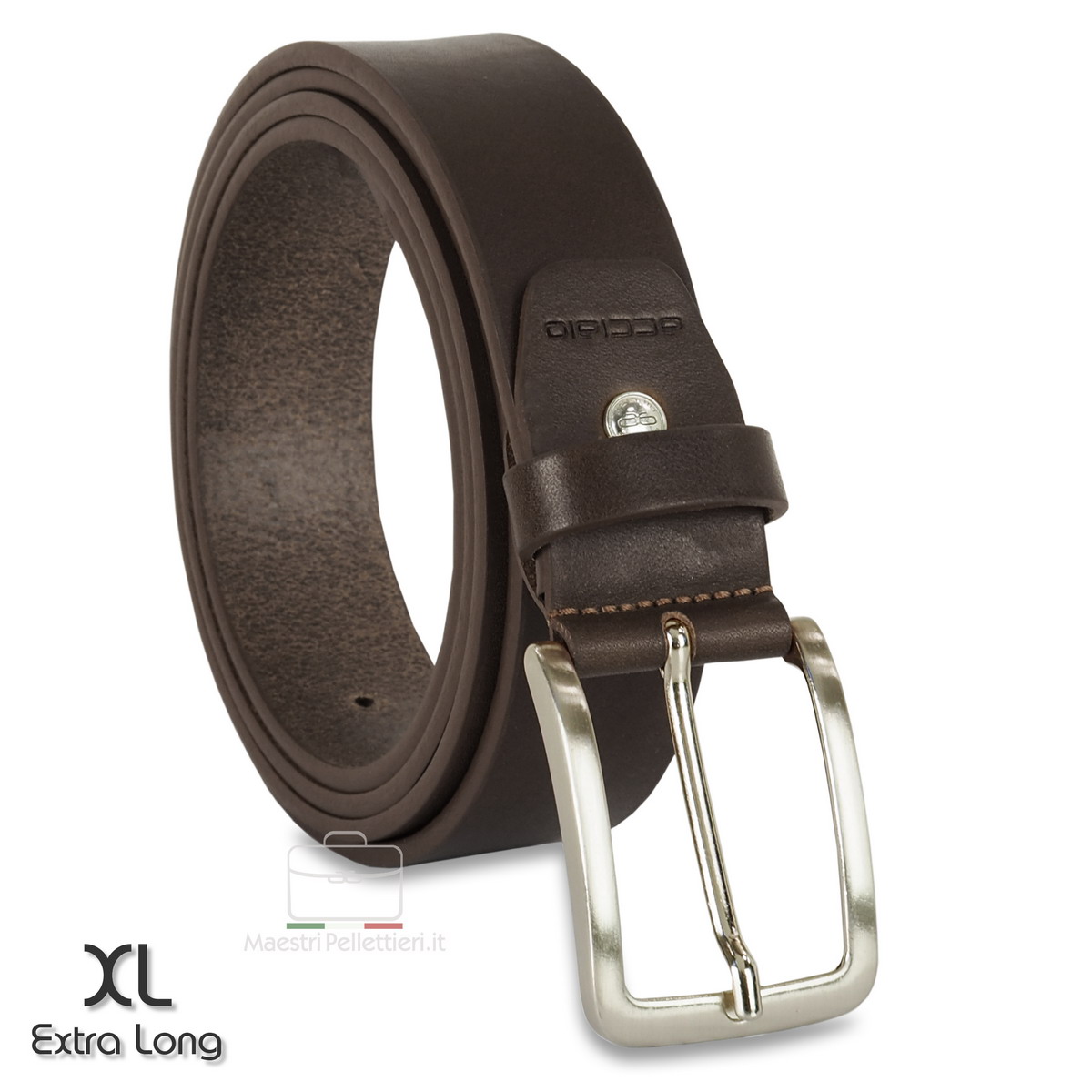 Belt in thick Leather 3,5cm Brown/Moka extra large Acciaio