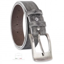 Fashion belt in Graffiti effect leather Black with antiqued buckle