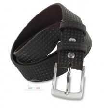 Fashion belt "Pied de Poule" in leather Brown with Quarz buckle