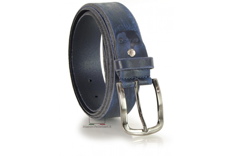 Cintura moda in Cuoio spazzolato con fibbia scurita Blu Cintura moda in Cuoio spazzolato con fibbia scurita Blu