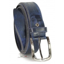Fashion Vintage belt in brushed leather Blu with dark buckle