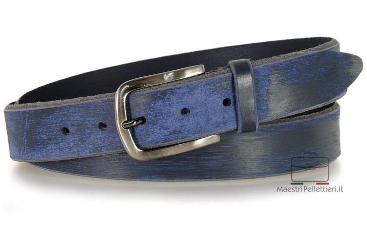 Cintura moda in Cuoio spazzolato con fibbia scurita Blu Cintura moda in Cuoio spazzolato con fibbia scurita Blu