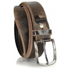 Fashion Vintage belt in brushed leather Brown with dark buckle